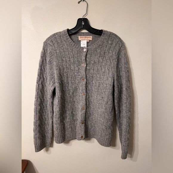 Norm Thompson Gray Wool Cable Knit Cardigan Sweater Womens M - Picture 1 of 4